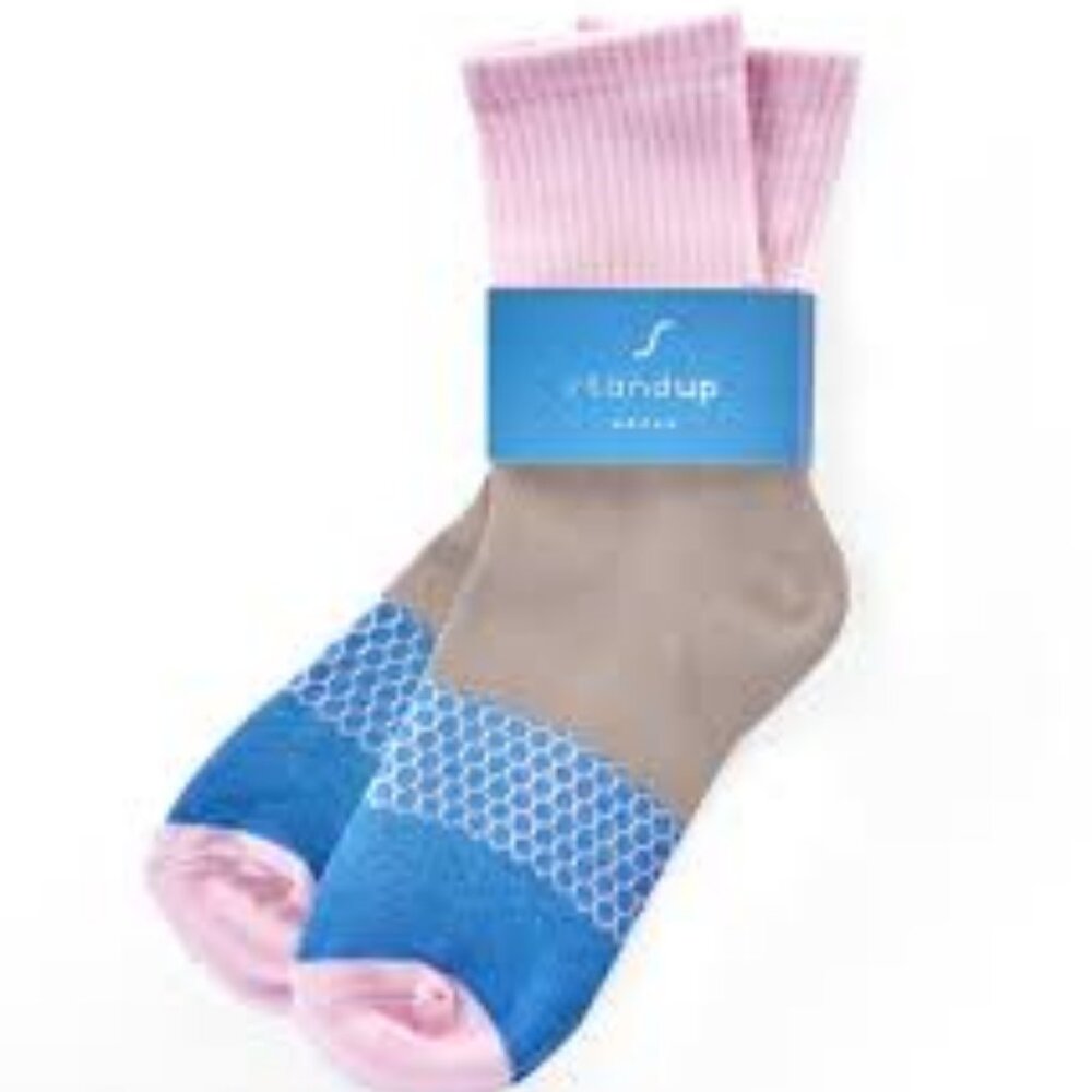 StandUp Socks 2 Pairs of Faye Crew Socks Pink Blue and Tan Brand New
